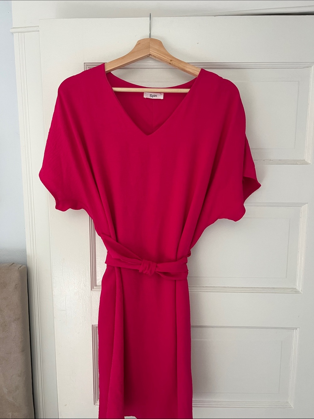 Spin Fuchsia V-Neck Belted Dress